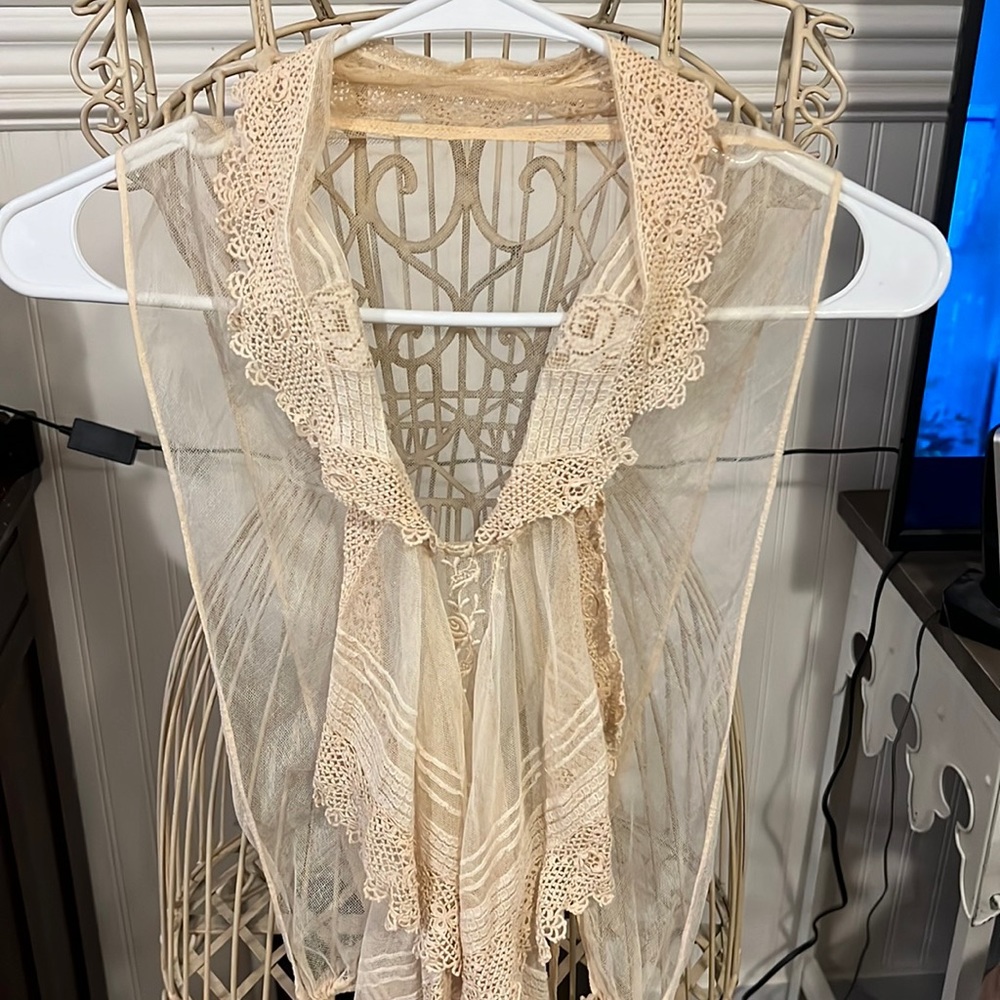 Antique ladies lace shirt front with leg straps
